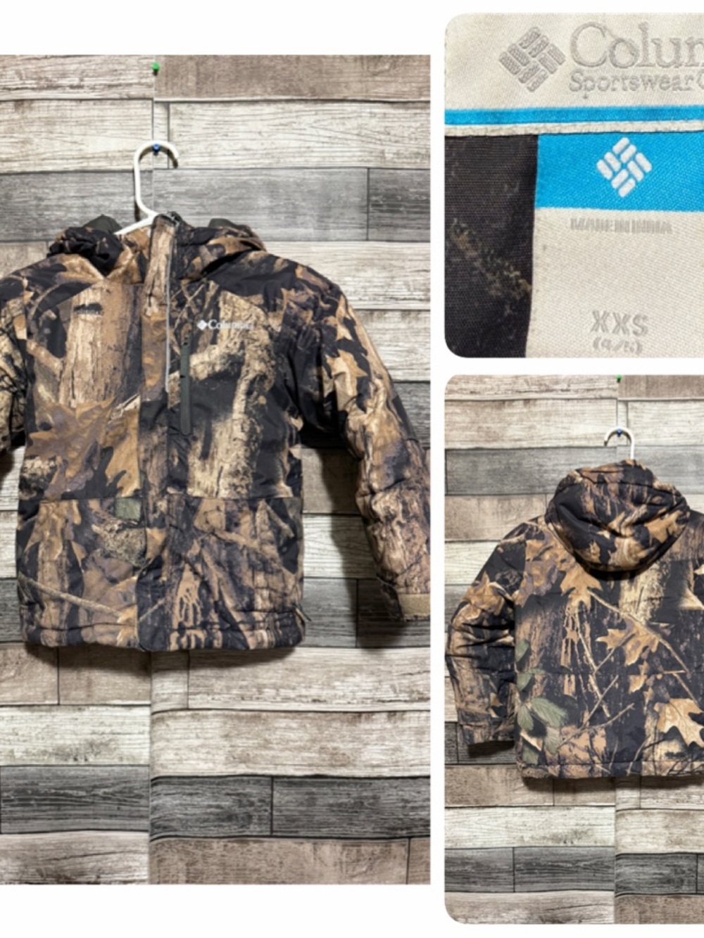 Columbia Camo Hooded Jacket Boys Size XXS (4-5) Full Zip Pockets Hunting Casual